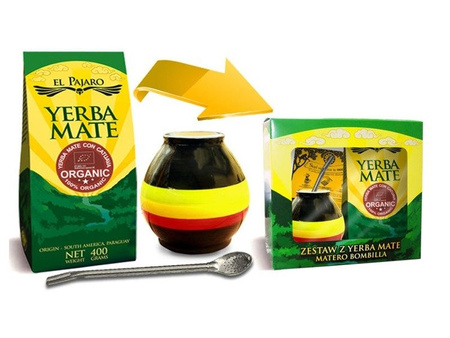 YERBA MATE ZESTAW BIO MATERO CERAMICZNE + BOMBILLA + YERBA MATE EL PAJARO CATUABA 400G