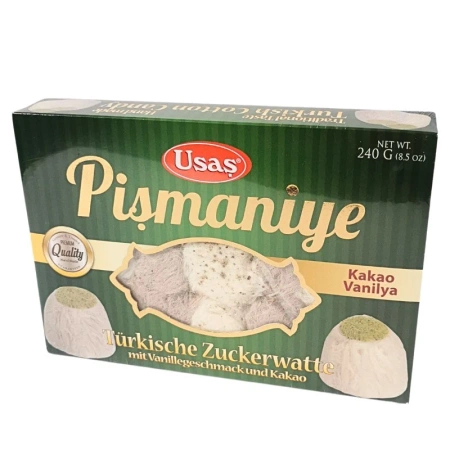 Chałwa, kłębki wełny kakao-wanilia-pistacje, Usas Pismaniye z Turcji 240g