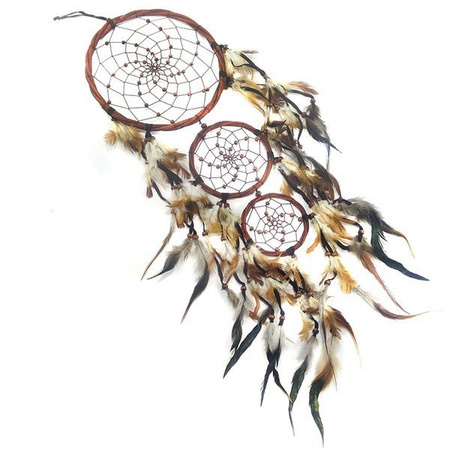 Łapacz snów ratan brąz 70x20 (welur,drewno,pióra)