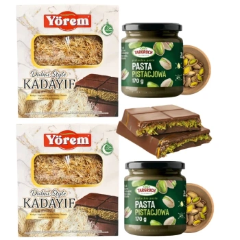 Zestaw do czekolady dubajskiej, gotowe ciasto Kataifi i krem pistacjowy