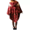 Ponczo z frędzlami bordowe aztek narzutka boho Indie