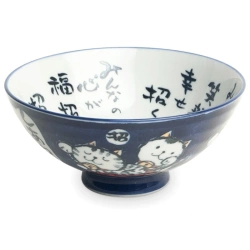 Miska do ramen, udon, miso dań azjatyckich, niebieska z Maneki Neko 14 cm