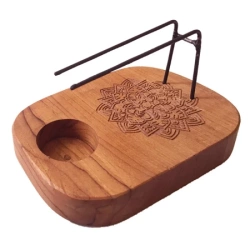 Podstawka na kadzidło Palo Santo z drewna teak, mandala Indonezja 15x10 cm