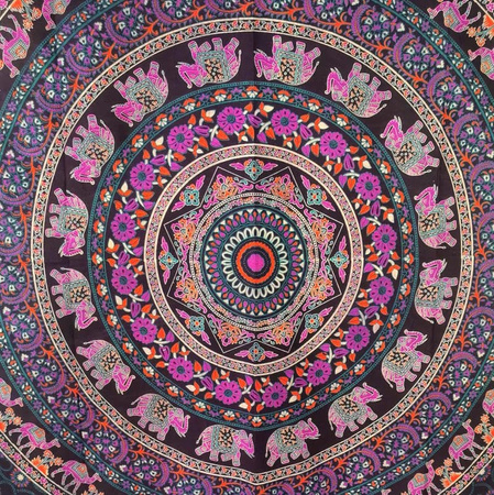Narzuta na łóżko orientalna fioletowa słonie (Indie, 140x210 cm)