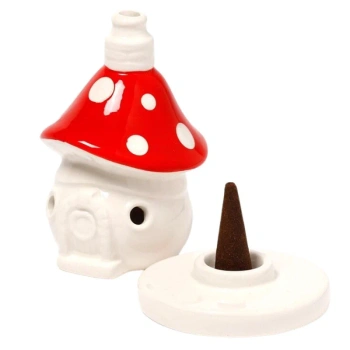 Kadzielniczka na kadzidła stożkowe, kominek ceramiczny muchomor