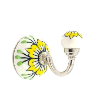 Wieszak ścienny, haczyk ceramiczny żółty ( z gałką, na ubrania, handmade, Indie)