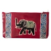 Skórzana saszetka ze słoniem, czerwona kosmetyczka, portfel