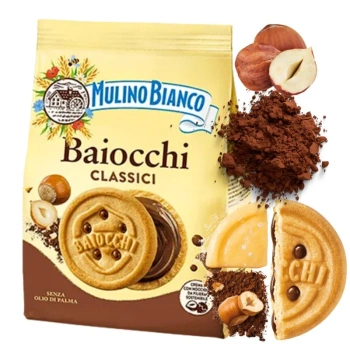 Włoskie ciasteczka Baiocchi z kremem kakaowo-orzechowym Mulino Bianco 240g