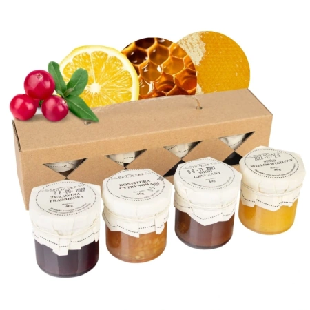 Zestaw przetworów i miodów na prezent, 4x40g Spichlerz