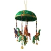Ozdobna zawieszka, zielona parasolka ze słonikami, 15cm