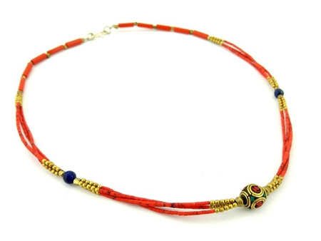 KORALIKI CZERWONE, NASZYJNIK ETNICZNY Z NEPALU Z KAMIENIAMI (ETNO, BOHO, HIPPIE)