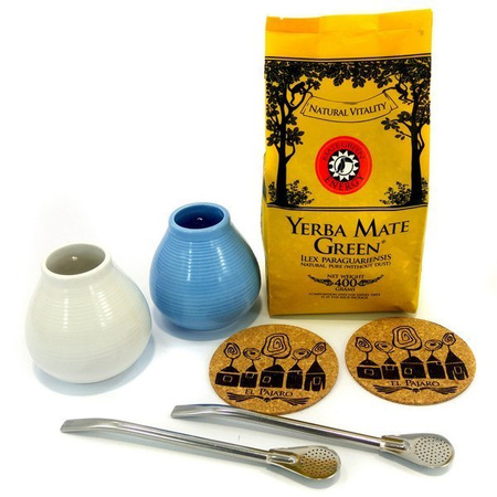 Yerba Mate energy Exclusive dla dwojga 400g niebieskie i białe matero, bombilla