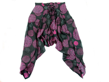 SZARAWARY SPODNIE CIENKIE W KWIATY CZARNE L/XL