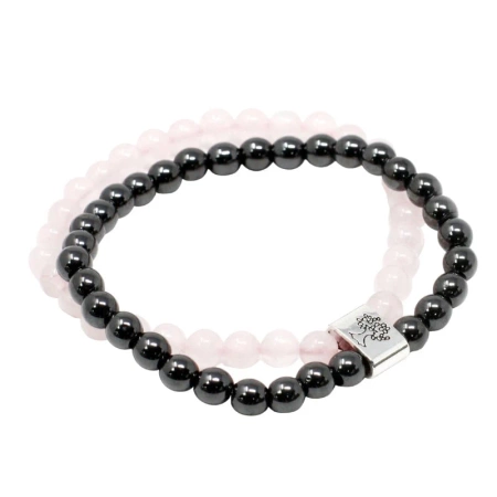 Bransoletka magnetyczna z kamieni hematyt i kwarc różowy