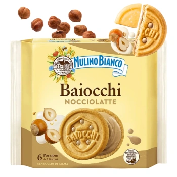 Włoskie ciasteczka Baiocchi z kremem z orzechów laskowych Mulino Bianco 168g