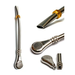 Bombilla ze stali nierdzewnej ze złotym pierścieniem 19cm (yerba mate, rozkręcana)