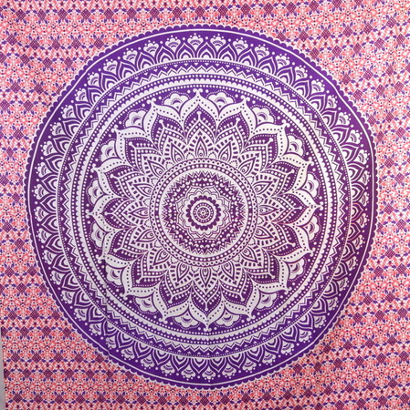 Narzuta orientalna różowo - fioletowa rozeta  (Indie, kapa, zasłona, obrus) 140x210
