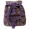 Mały plecak damsk fioletowy, w azteckie wzory, 100% bawełna