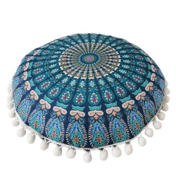 Pufa do jogi, poduszka do medytacji z łuską gryki, turkusowa mandala
