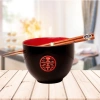 Ceramiczna miska do Soba z pałeczkami, w kolorze czarno- czerwonym, 13 cm