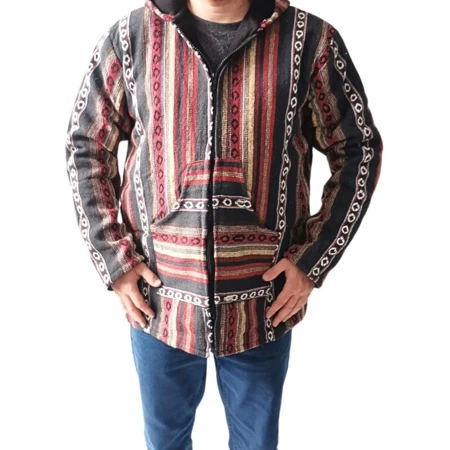 Bawełniana kurtka z polarem oversize w aztecki wzór, unisex XL