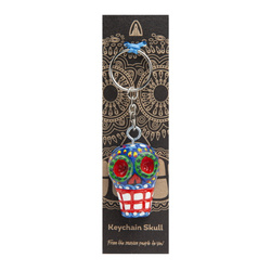 Brelok na klucze, malowana czaszka granatowa (Gwatemala, rękodzieło)