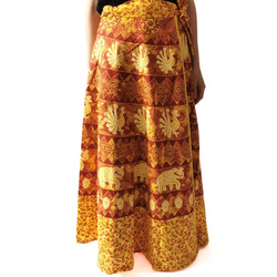 Długa spódnica kopertowa wiązana żółta (bawełna Indie)