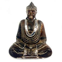 Figura Budda, drewniana brązowo - srebrna (Buddha, Indonezja) 43 cm