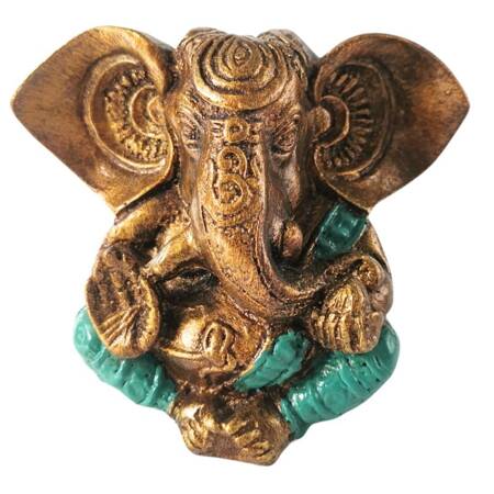 Figurka Ganesha złoto-turkusowa, Ganesh, dekoracja z Indonezji 12 cm