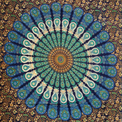 Indyjska makatka (granatowa, tkanina ścienna, obrus, mandala, 115x75cm)