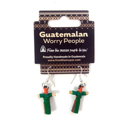 Kolczyki laleczki na smuteczki worry dolls zielone (Gwatemala, rękodzieło)
