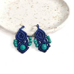 Kolczyki wiszące plecione niebieskie z turkusem, biżuteria orientalna