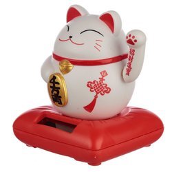Kot Maneki Neko machający łapką, 9,5cm (solarny, biały, figurka)