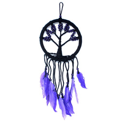 Łapacz snów drzewo życia fioletowo-czarny (pióra, koraliki 16cm)