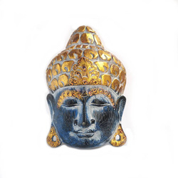 Maska Budda złoto - niebieska (Buddha, Tybet, buddyzm, rzeźba) 20 cm 