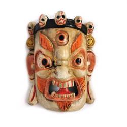 Maska Tybetańska Mahakala beżowa (Tybet, wys. 21 cm)