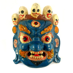 Maska Tybetańska Mahakala niebieska (Tybet, wys. 21cm)