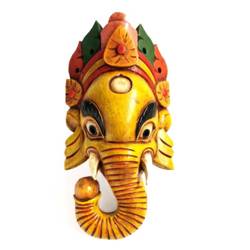 Maska drewniana ganesha (żółta, 33 cm, Indie)
