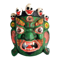 Maska drewniana mahakala (zielona, 22cm, Tybet)