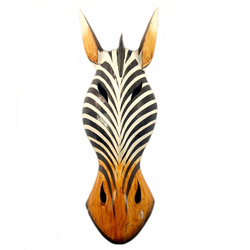 Maska zebra, drewniana (płaskorzeźba, ozdoba, czarno-biało- brązowa)