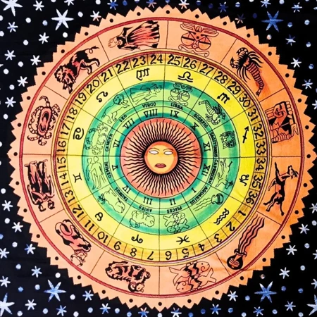 Narzuta na łóżko, czarna, znaki zodiaku kapa, zasłona, obrus 210x140 Indie