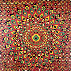 Narzuta na łóżko orientalna czerwona pawie oka (Indie, 140x210 cm)