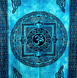 Narzuta orientalna niebieska Ohm Om Indie kapa zasłona obrus 210x140