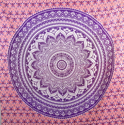 Narzuta orientalna różowo - fioletowa rozeta  (Indie, kapa, zasłona, obrus) 140x210