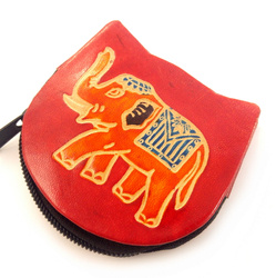 Portmonetka skórzana słoń, czerwona (saszetka, orientalna, portfel)