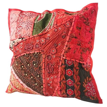 Poszewka na poduszkę 40x40, dekoracyjna, czerwona, wyszywana, Indie