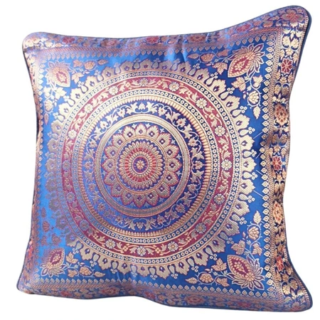Poszewka na poduszkę z Indii orientalna mandala 40x40 niebieska