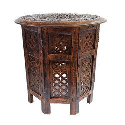 Stolik drewniany orientalny ażurowy stół rzeźbiony Indie śr. 45 cm