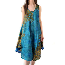 Sukienka parasolka niebieska (przewiewna, na lato, Indie)