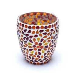 Świecznik szklany, lampion mozaikowy, kolorowy (na tealight, 10cm)